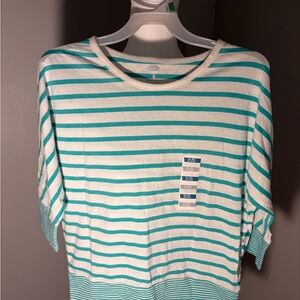 NWT Old Navy Teal and White Striped 3/4 sleeve shirt